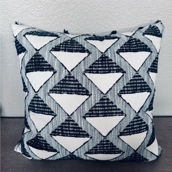 Anthropologie Black White Large Boho Tassel Textured Throw Pillow - Picture 3 of 4